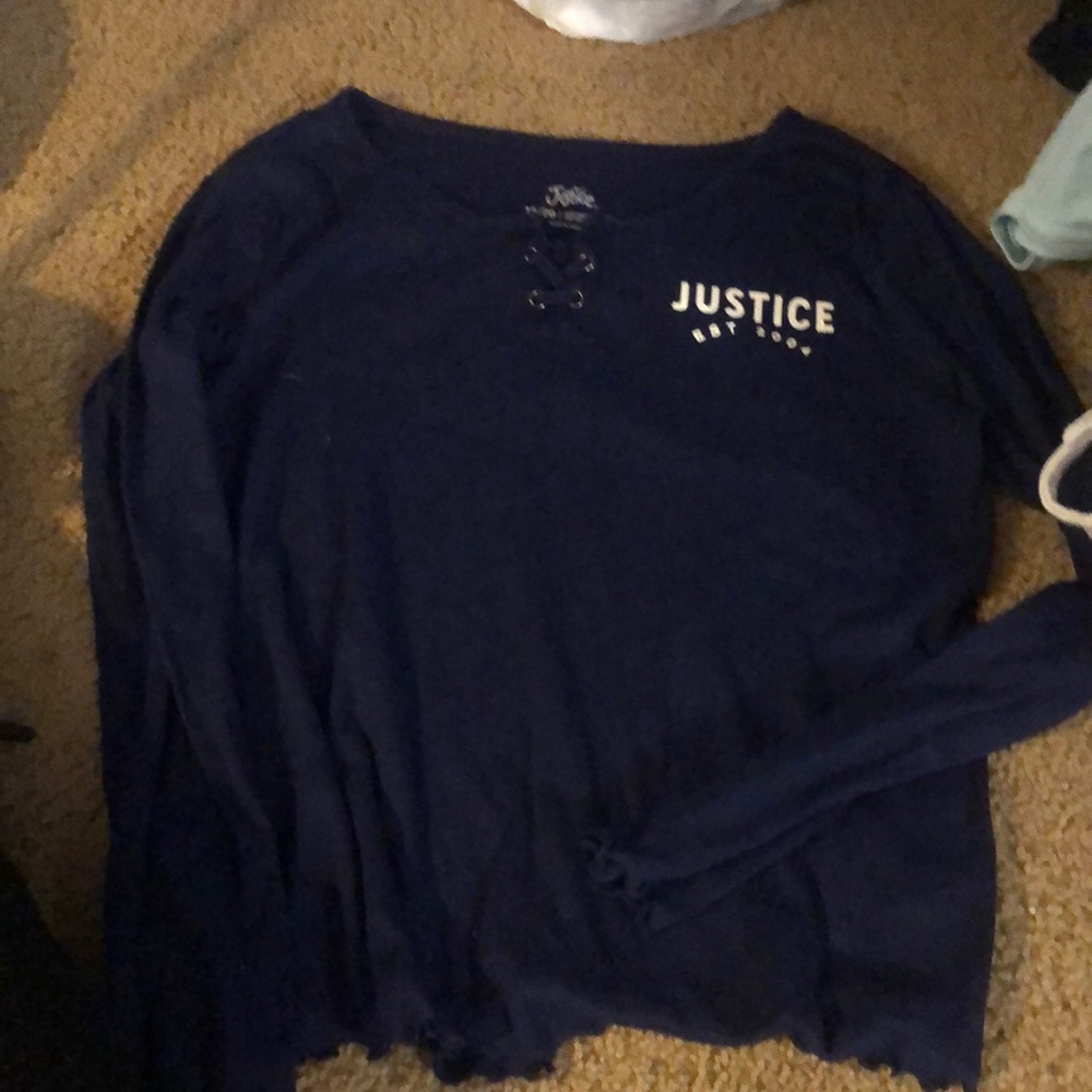 Justice navy ribbed long sleeve lettuce hem girls 18/20 small logo